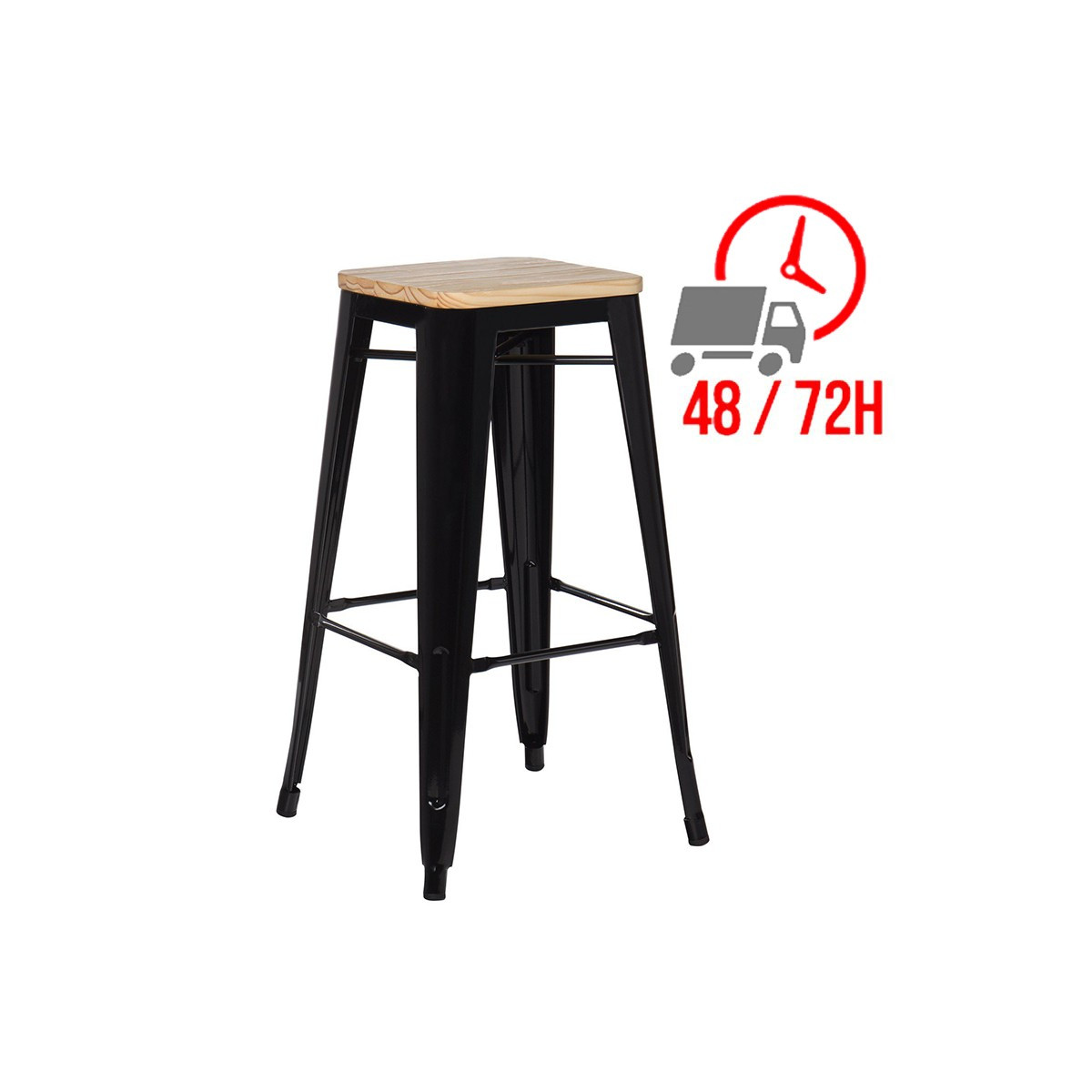 Tabouret industriel / Métal Bois Naturel - Noir