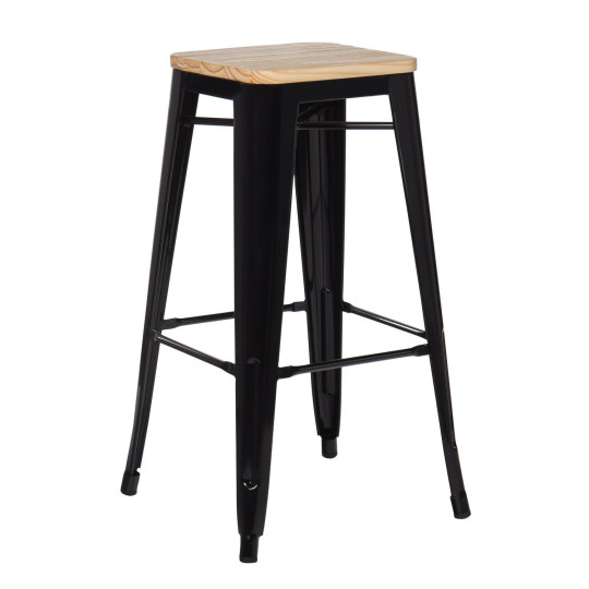Tabouret industriel / Métal Bois Naturel - Noir