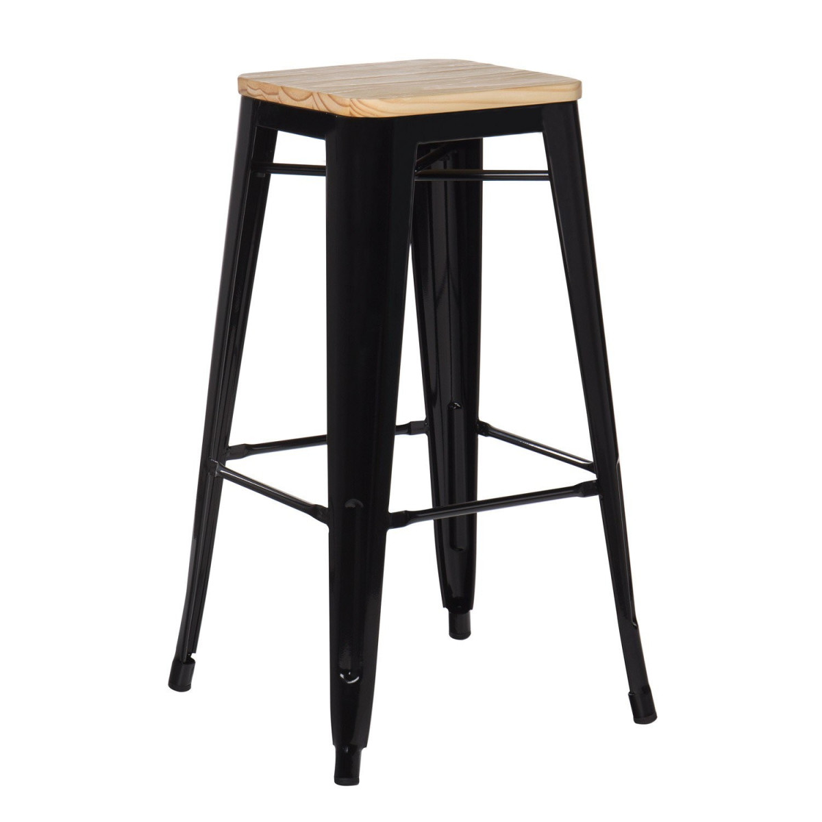 Tabouret industriel / Métal Bois Naturel - Noir