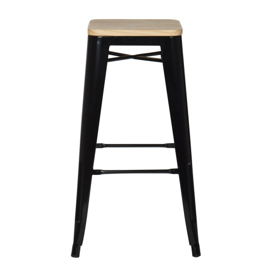 Tabouret industriel / Métal Bois Naturel - Noir