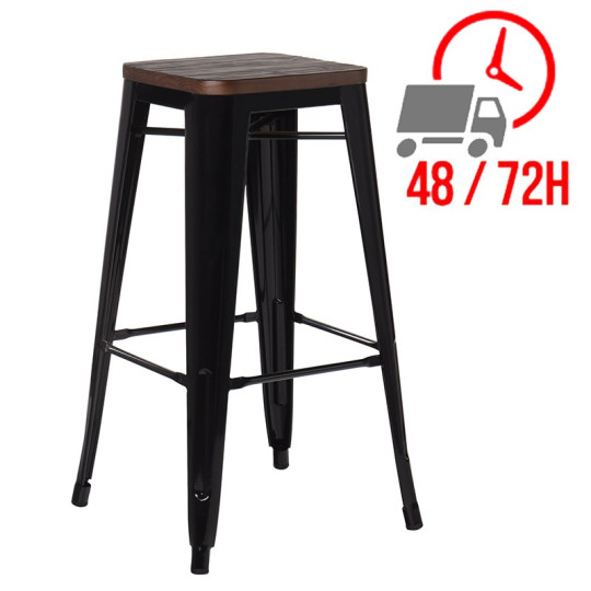 Tabouret industriel / Métal Bois Foncé - Noir