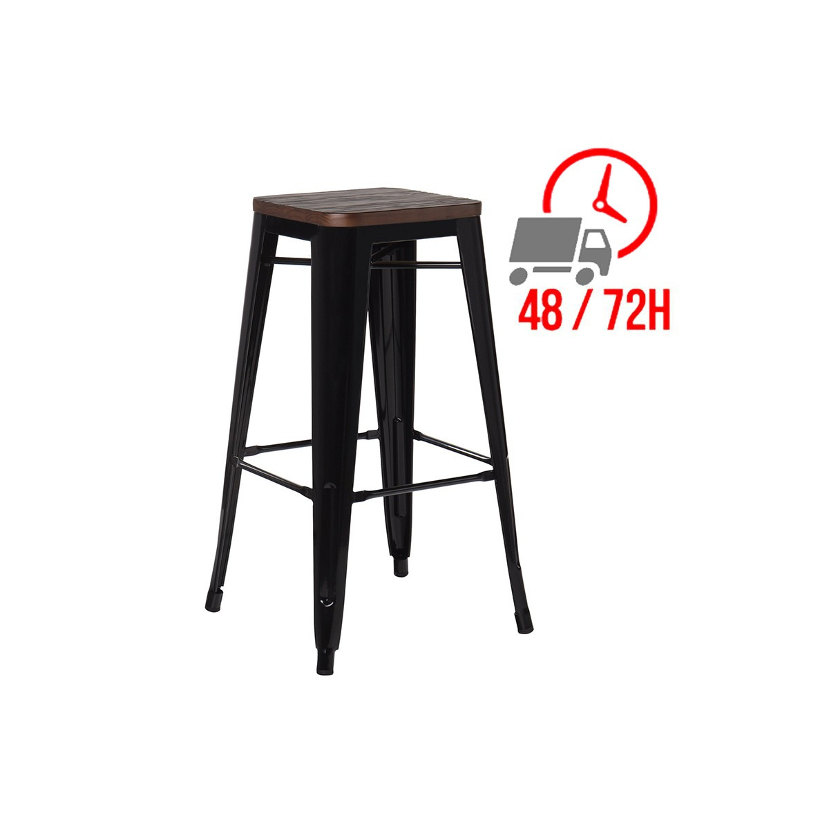 Tabouret industriel / Métal Bois Foncé - Noir