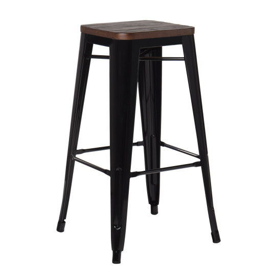 Tabouret industriel / Métal Bois Foncé - Noir