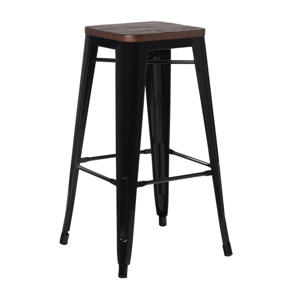 Tabouret industriel / Métal Bois Foncé - Noir