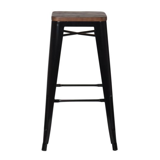 Tabouret industriel / Métal Bois Foncé - Noir