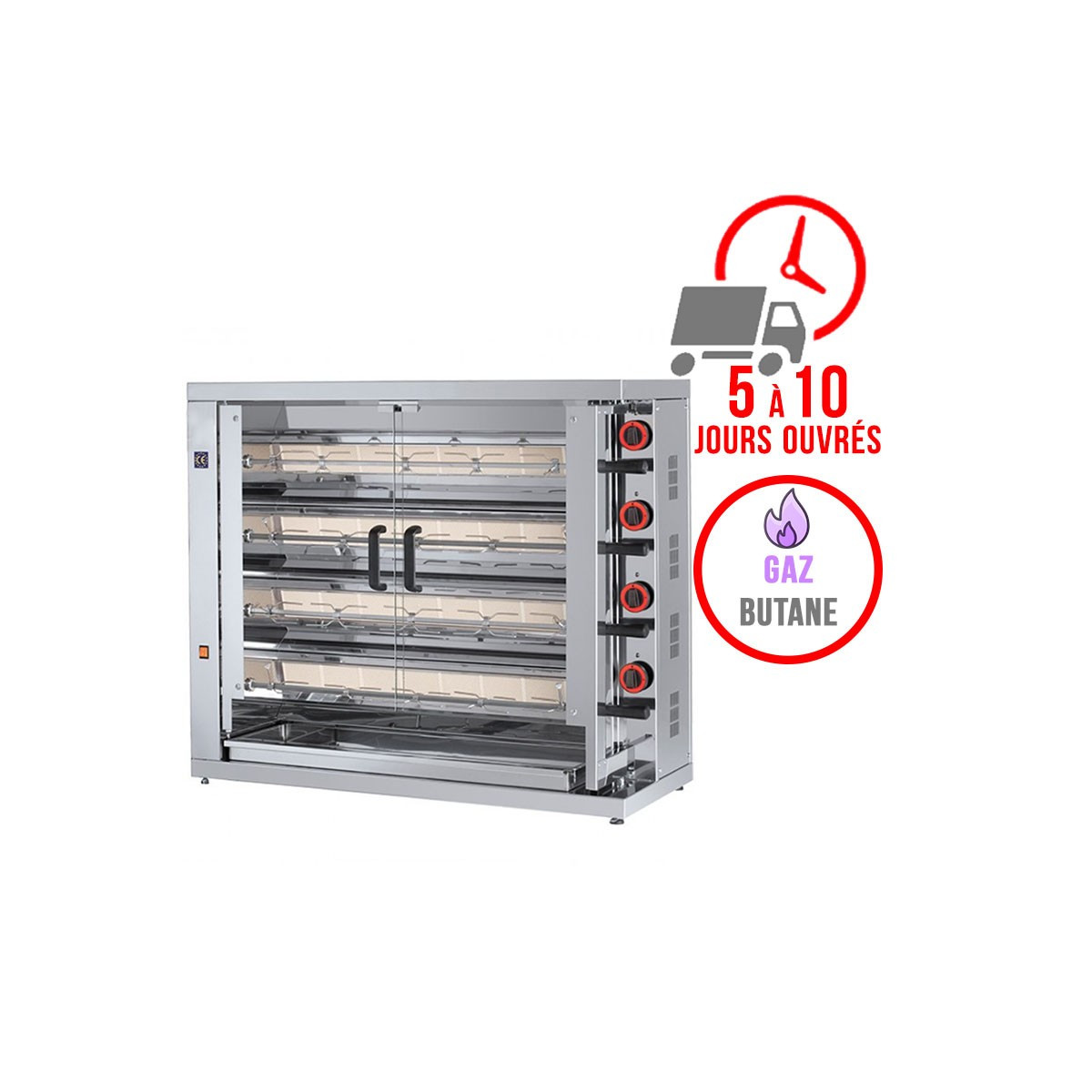 Rôtissoire 4 broches - 20/24 Poulets - Gaz butane / FECA