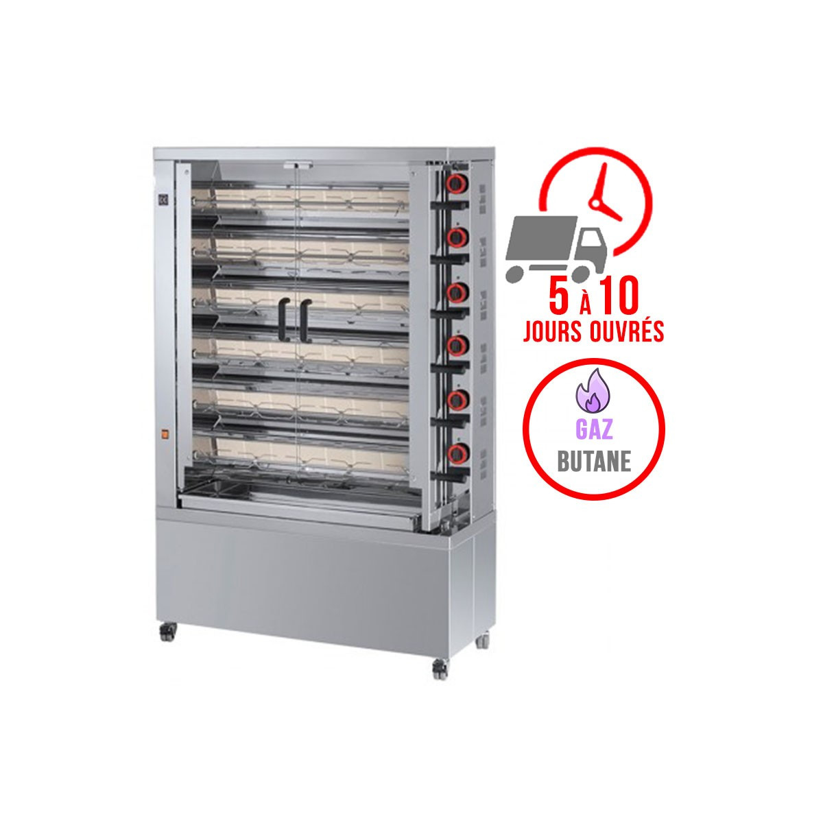 Rôtissoire 6 broches - 30/36 Poulets - Gaz butane / FECA
