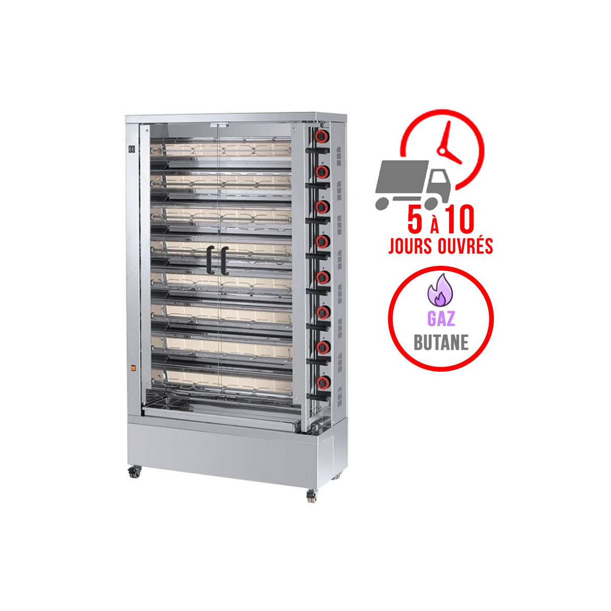 Rôtissoire 8 broches - 40/48 Poulets - Gaz butane / FECA