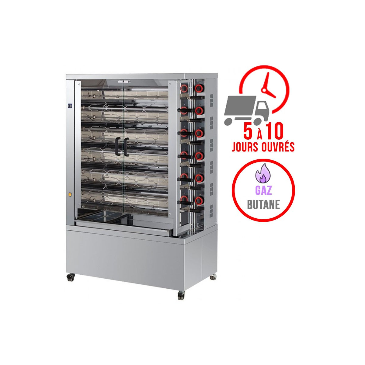 Rôtissoire 11 broches - 55/66 Poulets - Gaz butane / FECA