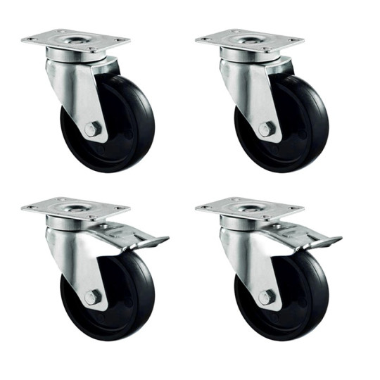 Kit roulettes pour meuble bas - 4 Roues dont 2 avec freins / GOLDINOX