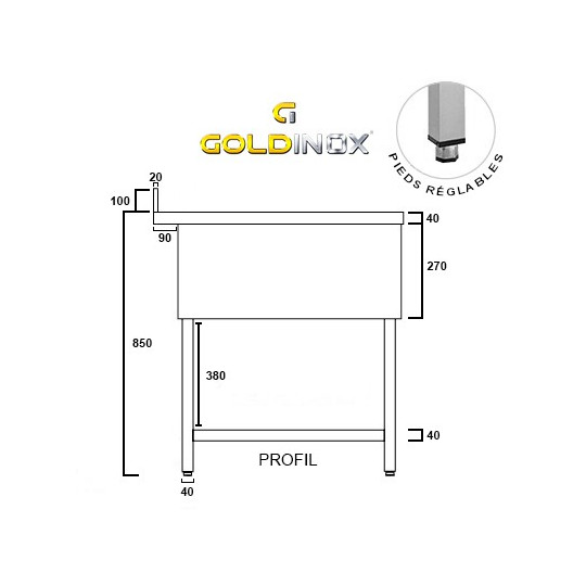 Plonge inox 1 bac - 800 x 700 mm PREMIUM / GOLDINOX 