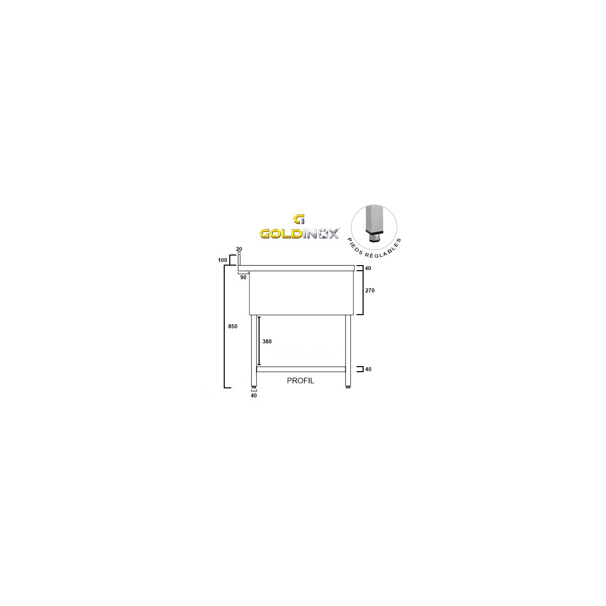 Plonge inox 1 bac - 800 x 700 mm PREMIUM / GOLDINOX 