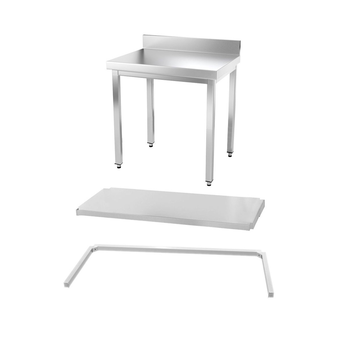 Table inox 800 x 500 mm adossée avec renfort / GOLDINOX