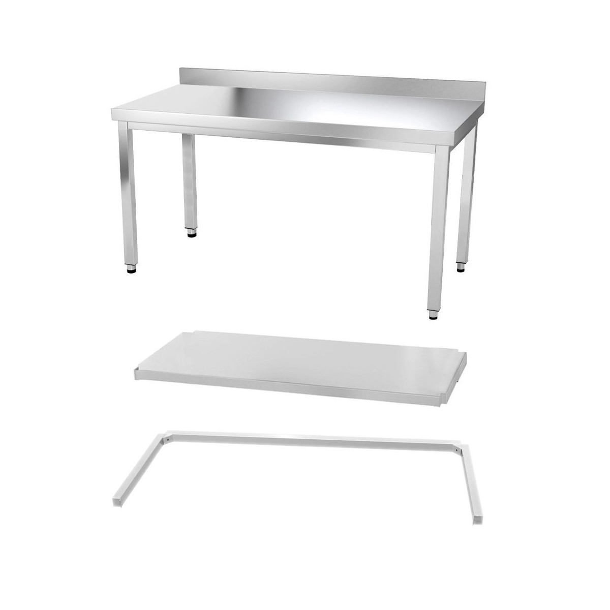 Table inox 1400 x 500 mm adossée avec renfort / GOLDINOX