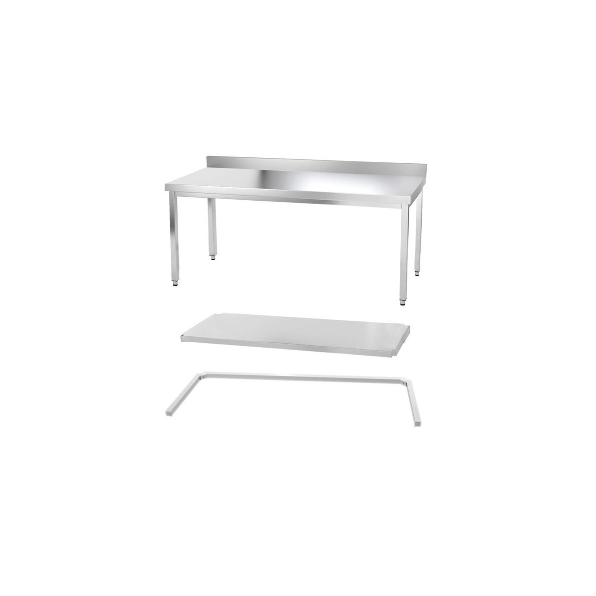Table inox 2000 x 500 mm adossée avec renfort / GOLDINOX