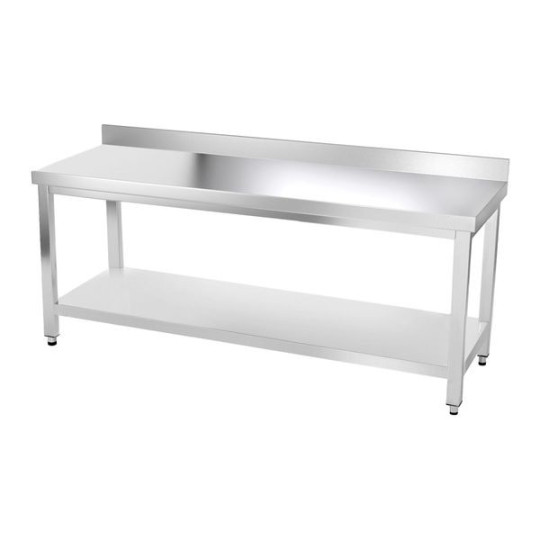 Table inox 2000 x 500 mm adossée avec renfort / GOLDINOX