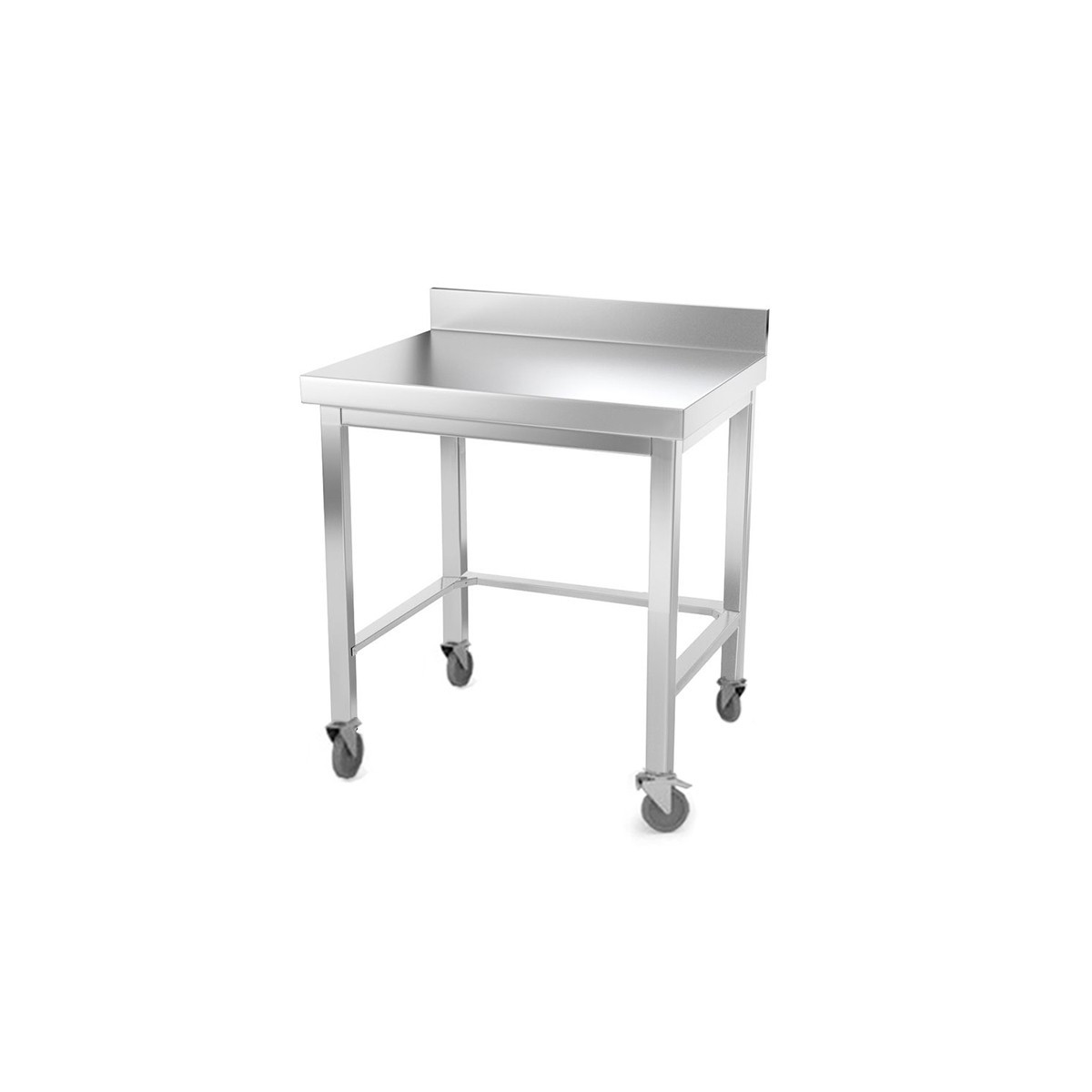 Table inox 800 x 500 mm adossée avec renfort sur roulettes / GOLDINOX