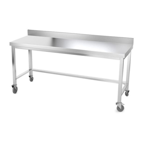 Table inox 2000 x 500 mm adossée avec renfort sur roulettes / GOLDINOX