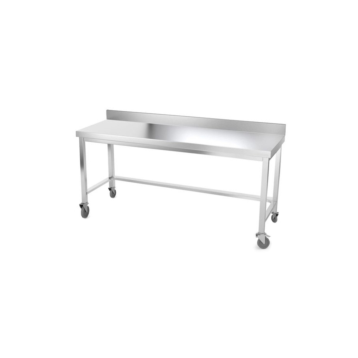 Table inox 2000 x 500 mm adossée avec renfort sur roulettes / GOLDINOX
