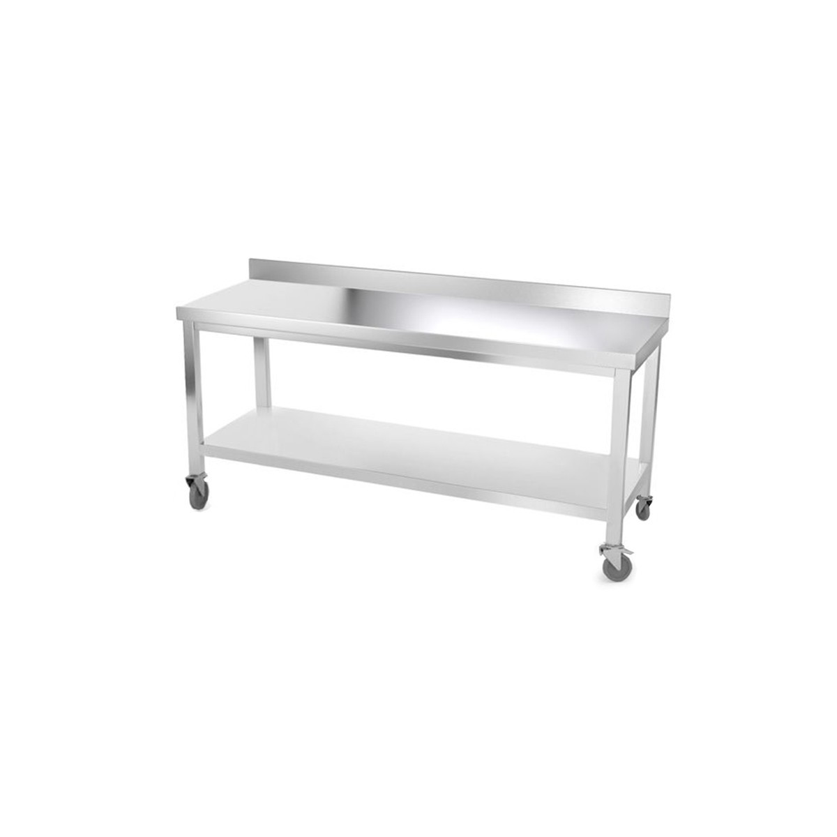 Table inox 2000 x 500 mm adossée avec renfort sur roulettes / GOLDINOX