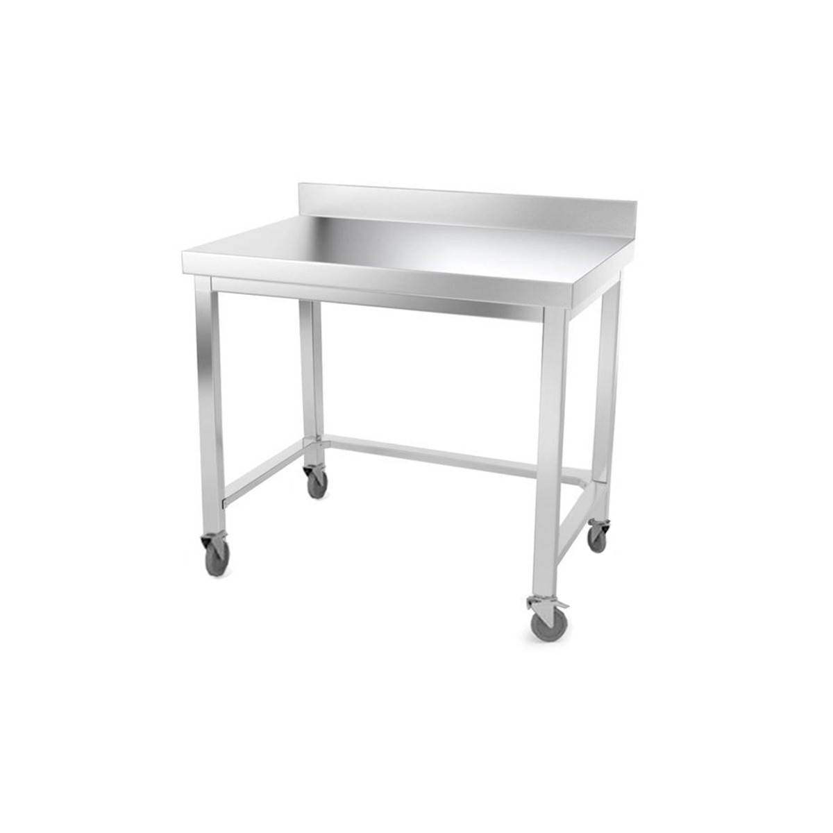 Table inox 1000 x 600 mm adossée avec renfort sur roulettes / GOLDINOX