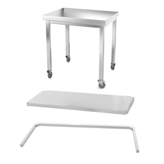 Table inox 700 x 700 mm avec renfort sur roulettes / GOLDINOX