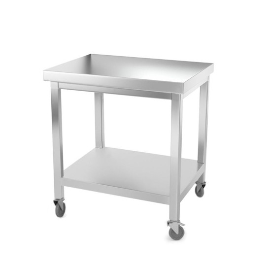Table inox 800 x 700 mm avec renfort sur roulettes / GOLDINOX