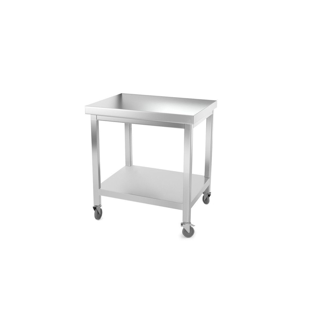Table inox 800 x 700 mm avec renfort sur roulettes / GOLDINOX