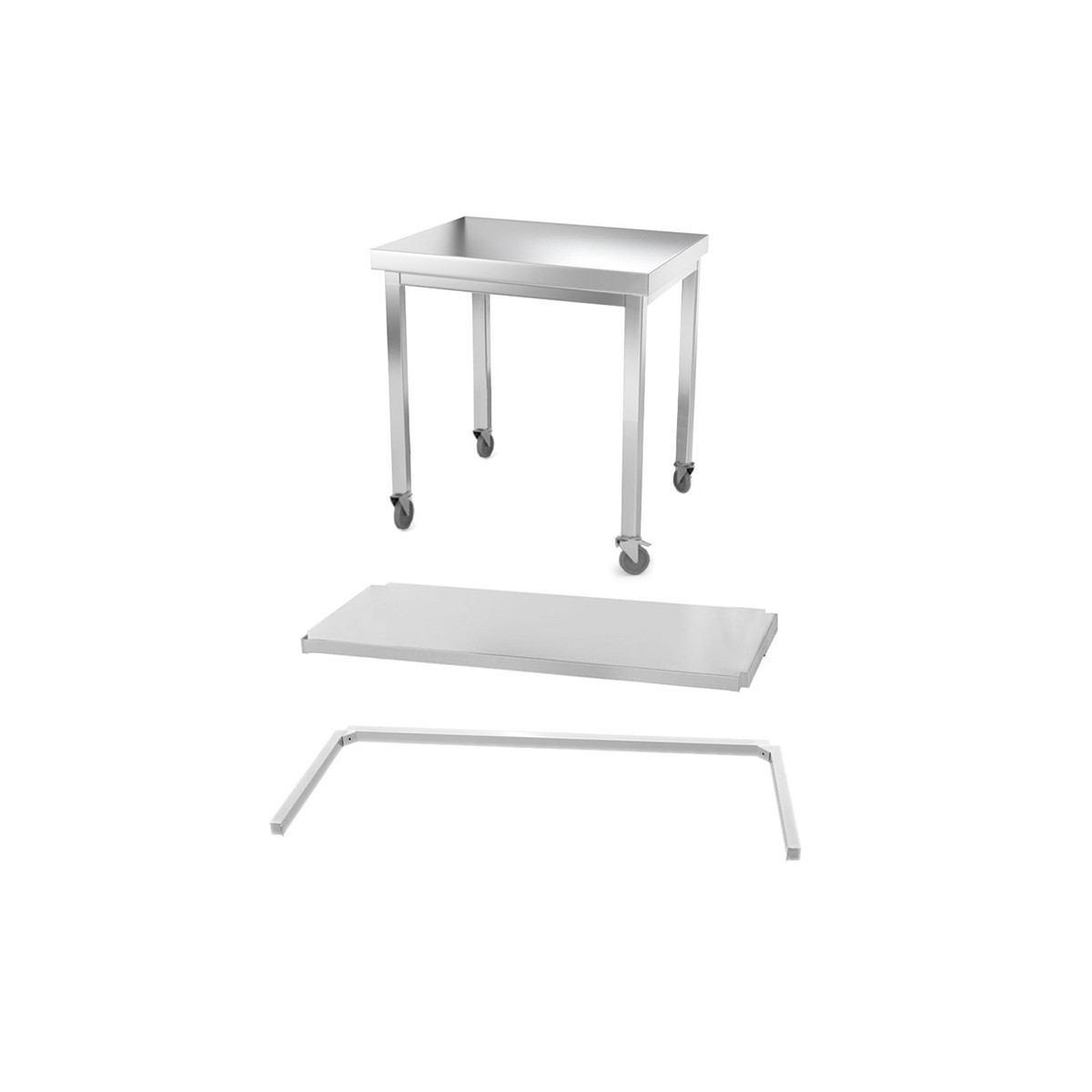Table inox 800 x 700 mm avec renfort sur roulettes / GOLDINOX