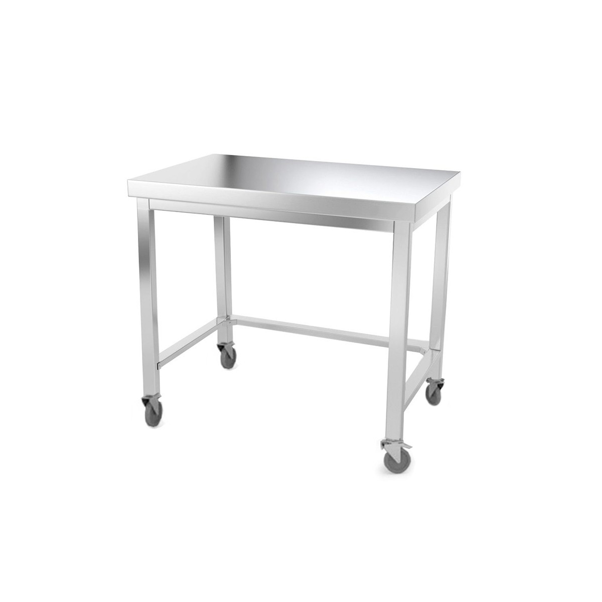 Table inox 1000 x 700 mm avec renfort sur roulettes / GOLDINOX