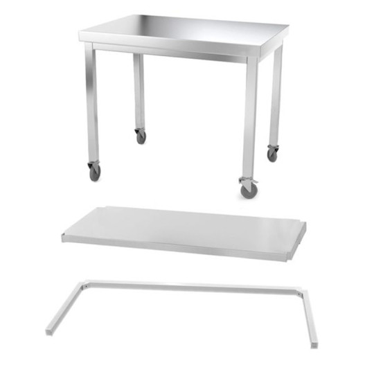 Table inox 1000 x 700 mm avec renfort sur roulettes / GOLDINOX