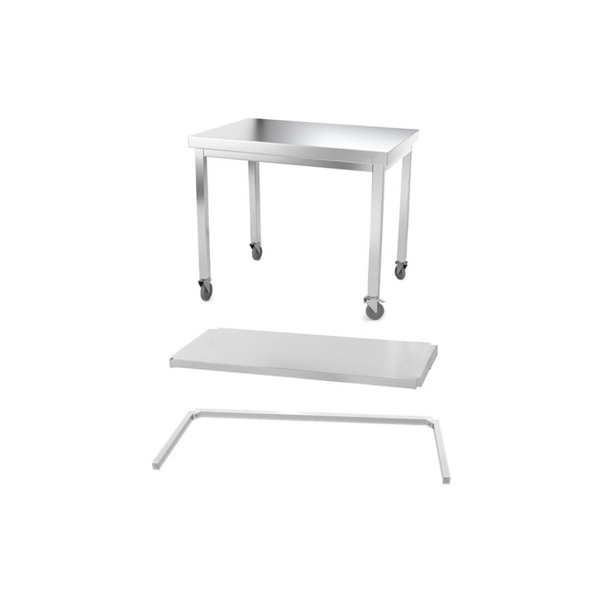 Table inox 1000 x 700 mm avec renfort sur roulettes / GOLDINOX