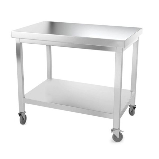 Table inox 1000 x 700 mm avec renfort sur roulettes / GOLDINOX