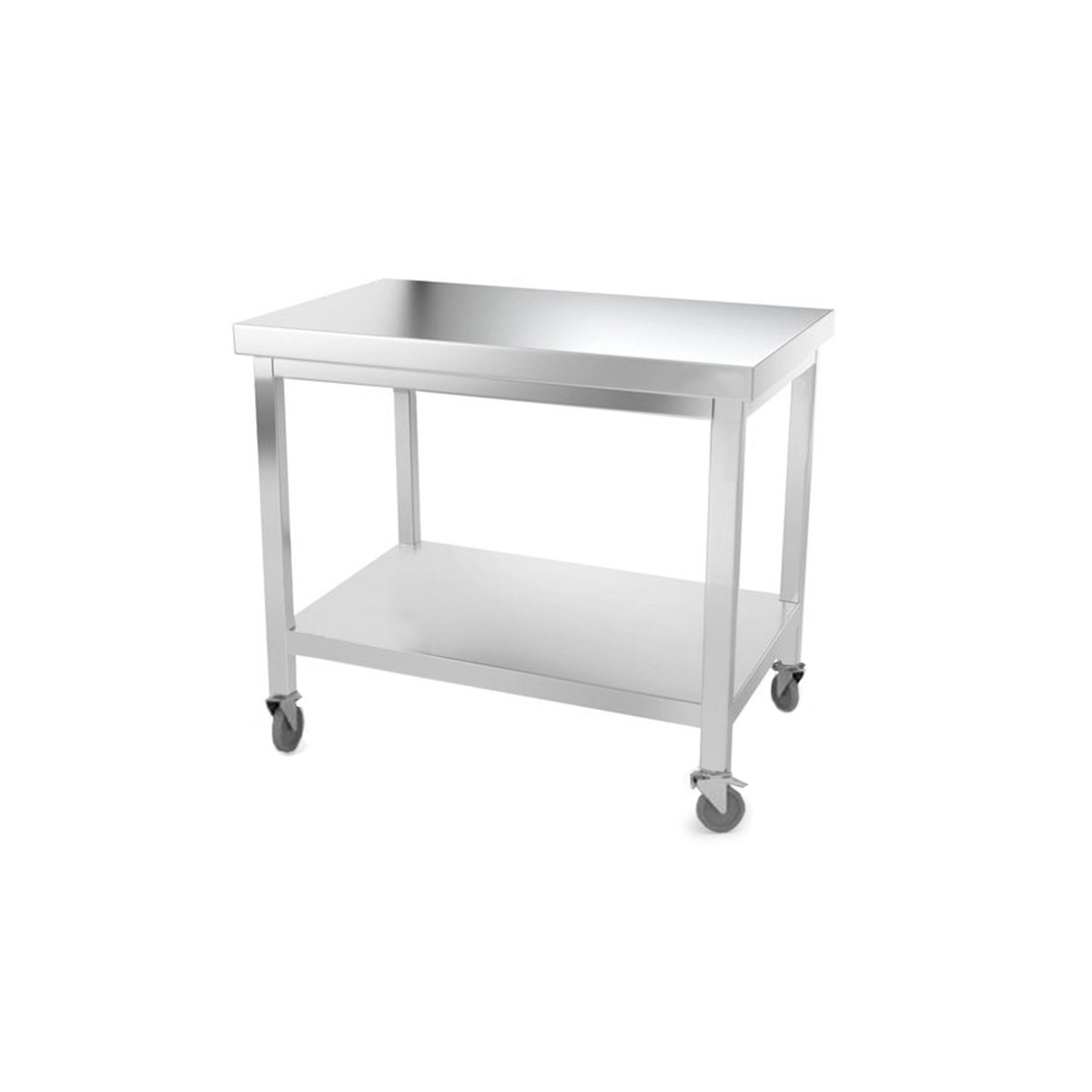 Table inox 1000 x 700 mm avec renfort sur roulettes / GOLDINOX