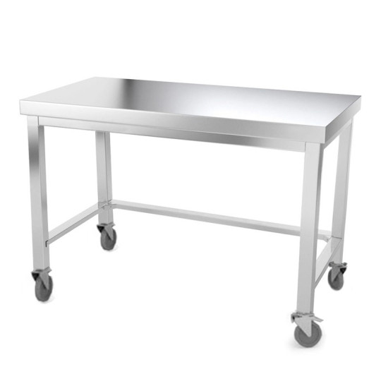 Table inox 1400 x 700 mm avec renfort sur roulettes / GOLDINOX
