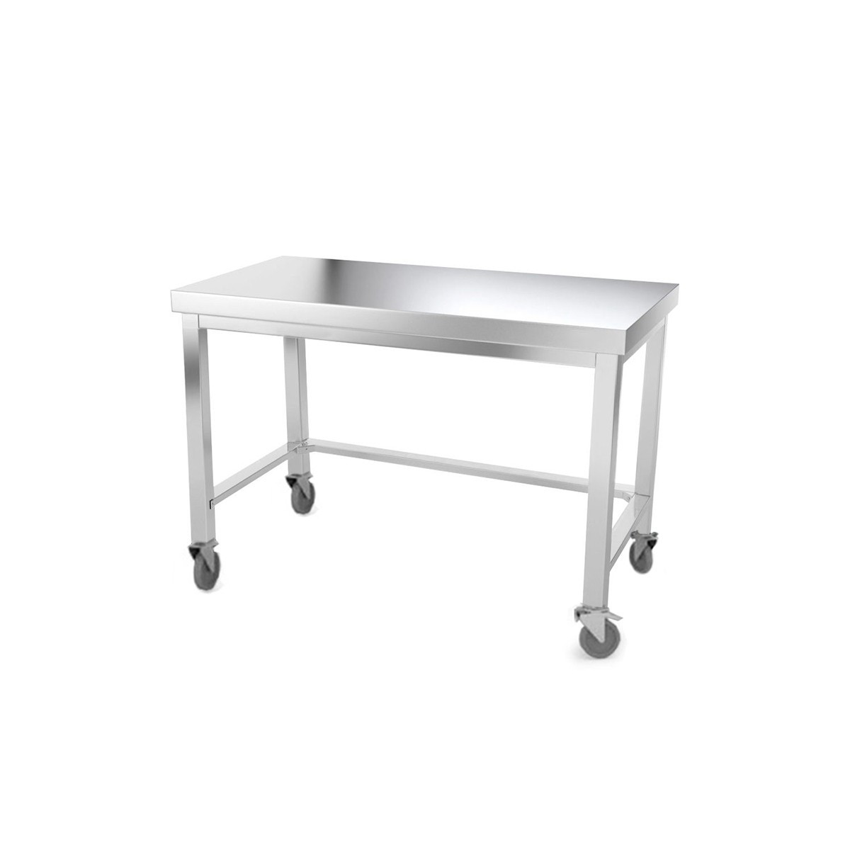 Table inox 1400 x 700 mm avec renfort sur roulettes / GOLDINOX