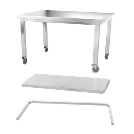 Table inox 1400 x 700 mm avec renfort sur roulettes / GOLDINOX