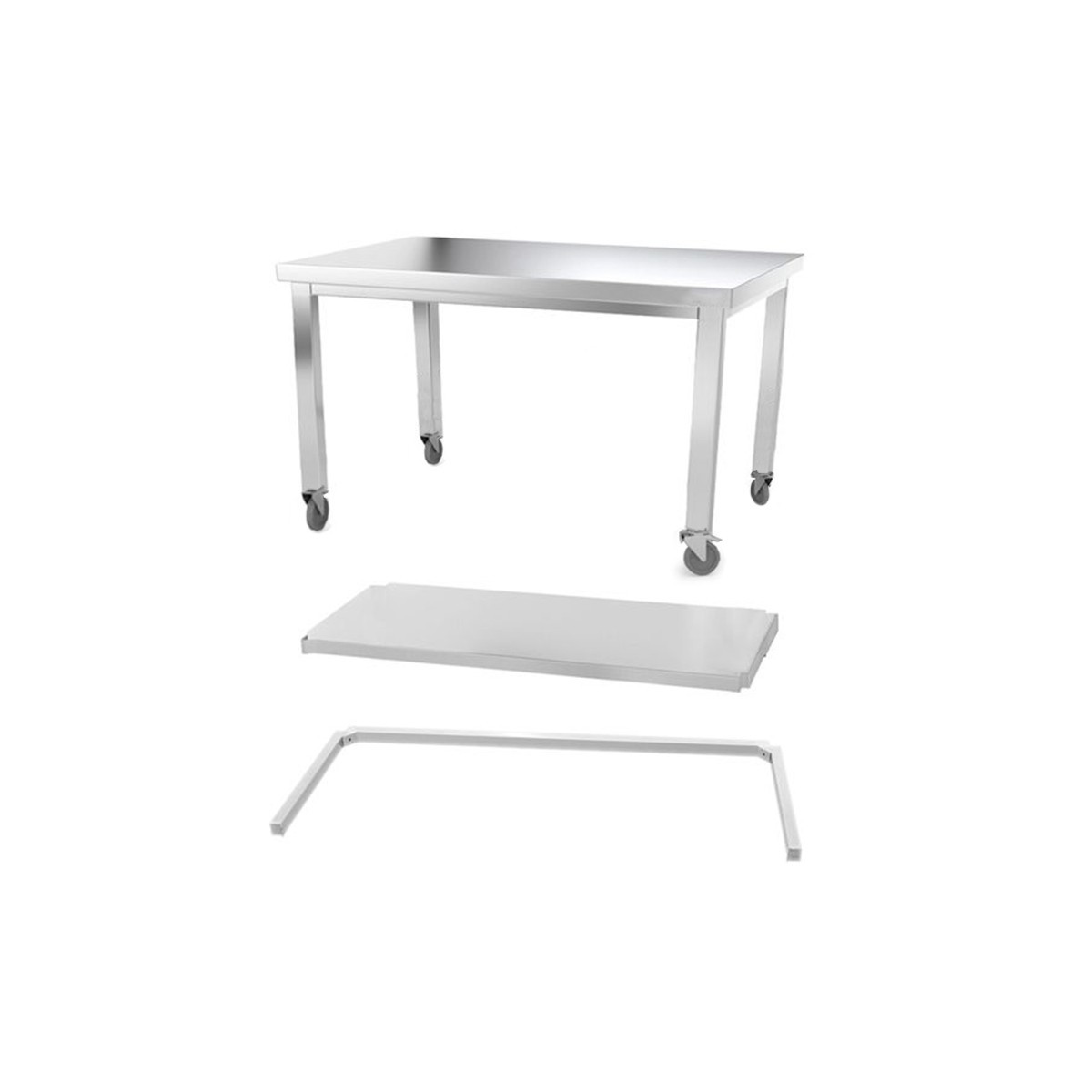 Table inox 1400 x 700 mm avec renfort sur roulettes / GOLDINOX