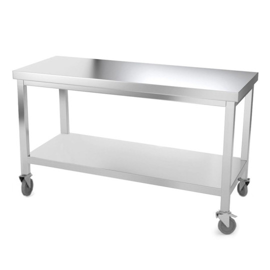 Table inox 1400 x 700 mm avec renfort sur roulettes / GOLDINOX