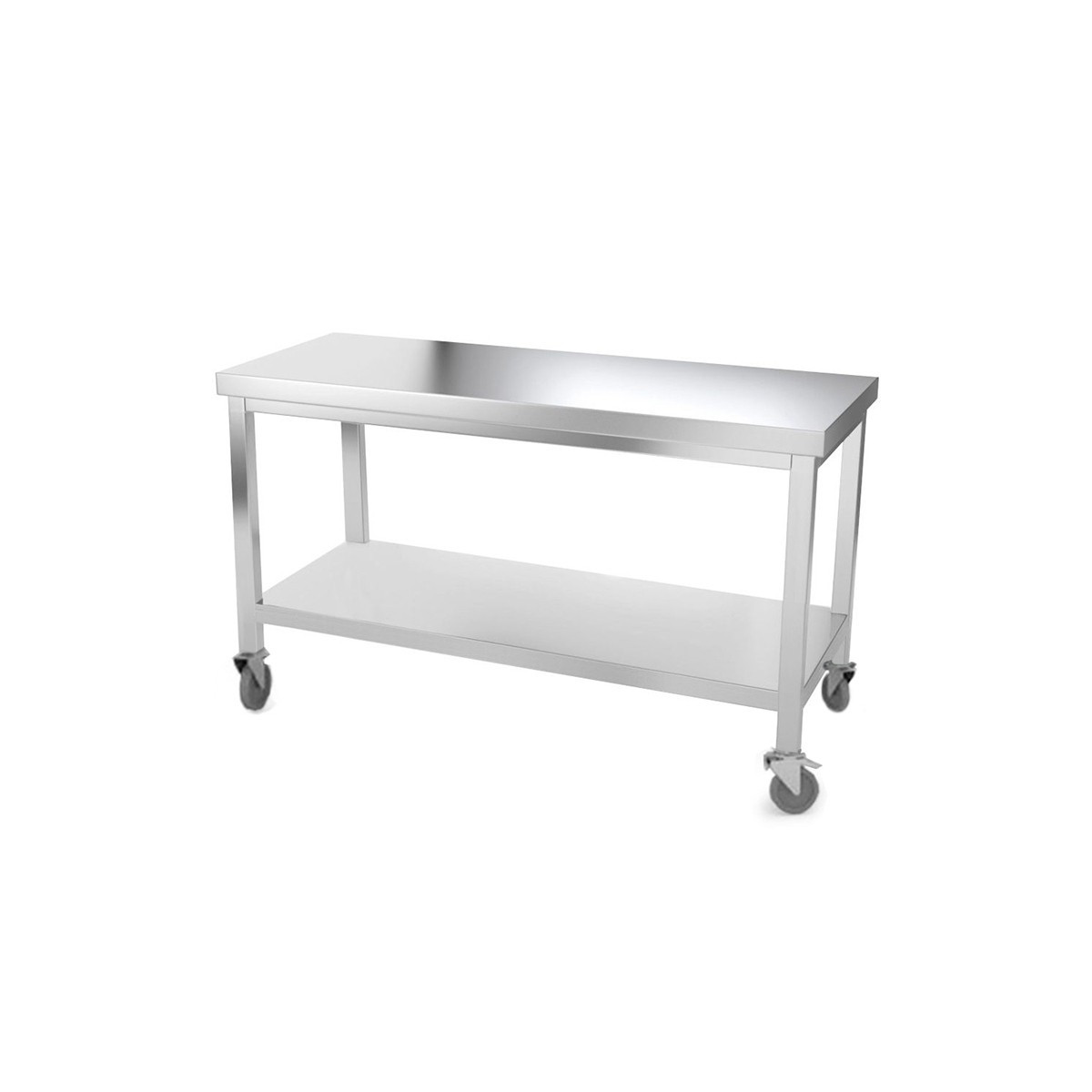 Table inox 1400 x 700 mm avec renfort sur roulettes / GOLDINOX