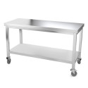 Table inox 1400 x 700 mm avec renfort sur roulettes / GOLDINOX