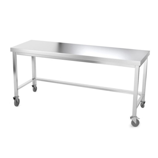Table inox 2000 x 700 mm avec renfort sur roulettes / GOLDINOX