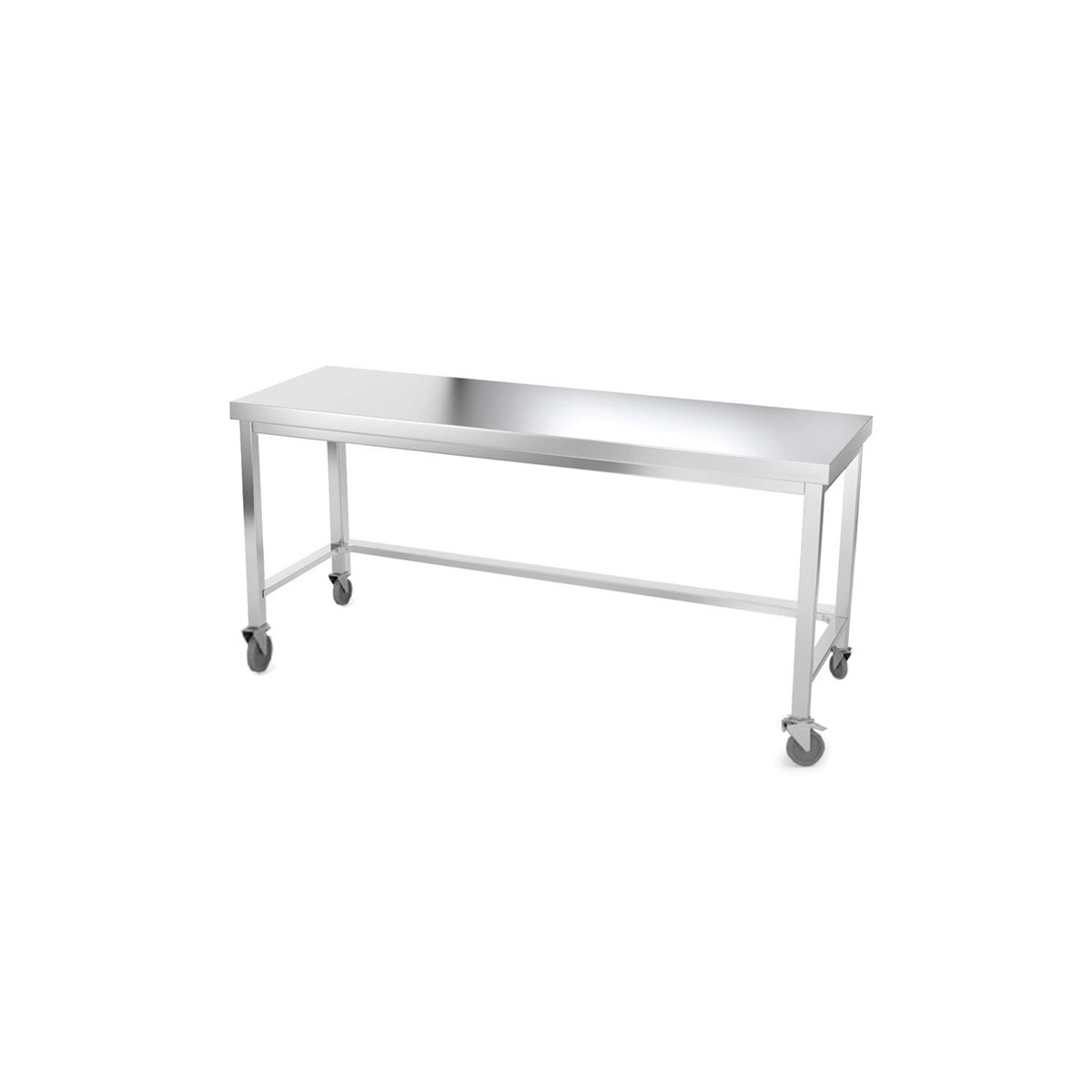 Table inox 2000 x 700 mm avec renfort sur roulettes / GOLDINOX