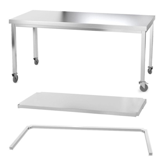 Table inox 2000 x 700 mm avec renfort sur roulettes / GOLDINOX