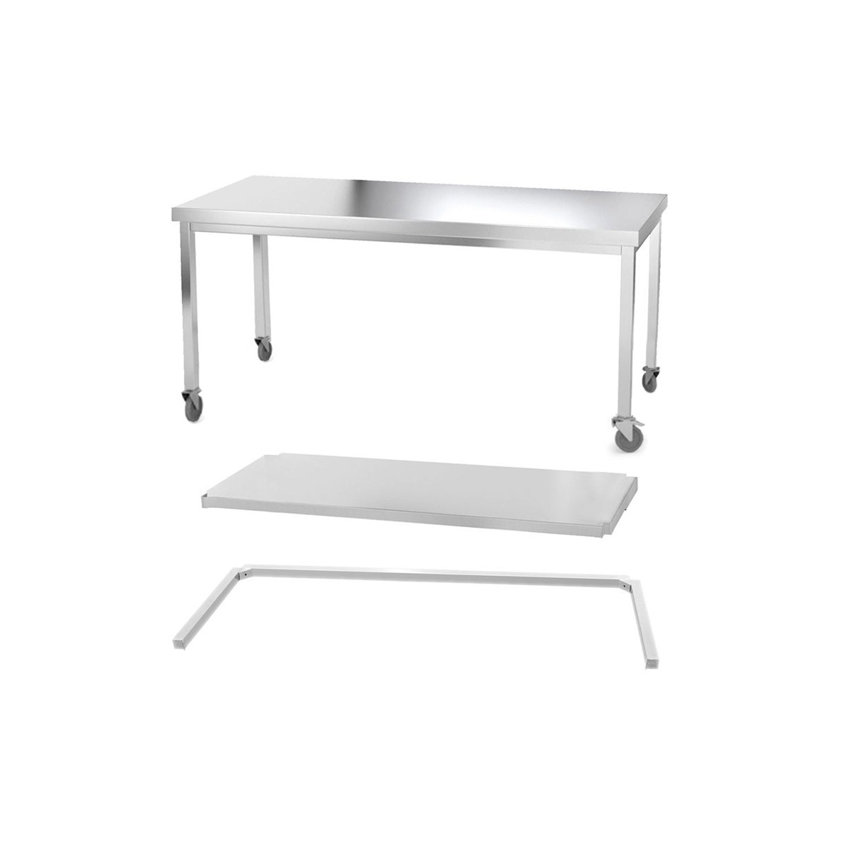 Table inox 2000 x 700 mm avec renfort sur roulettes / GOLDINOX