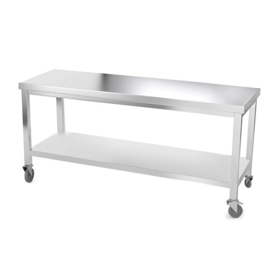 Table inox 2000 x 700 mm avec renfort sur roulettes / GOLDINOX