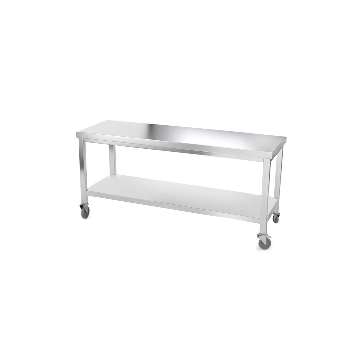 Table inox 2000 x 700 mm avec renfort sur roulettes / GOLDINOX