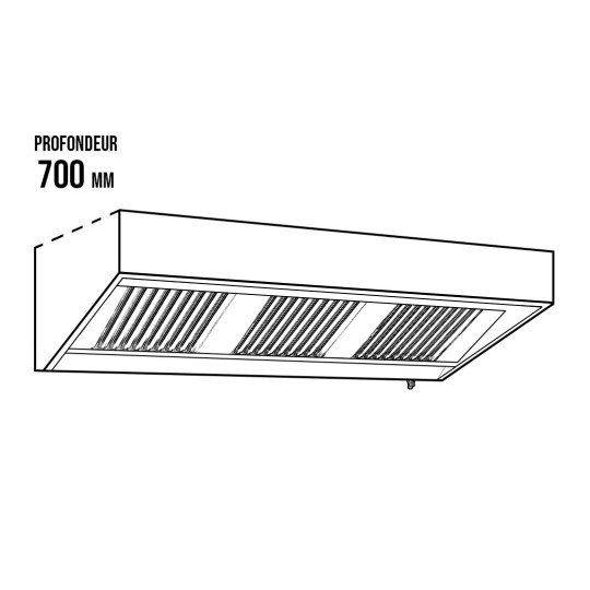 Hotte murale 3000 x 700 x 540 mm avec moteur, variateur, éclairage, filtre et robinet de vidange / GOLDINOX