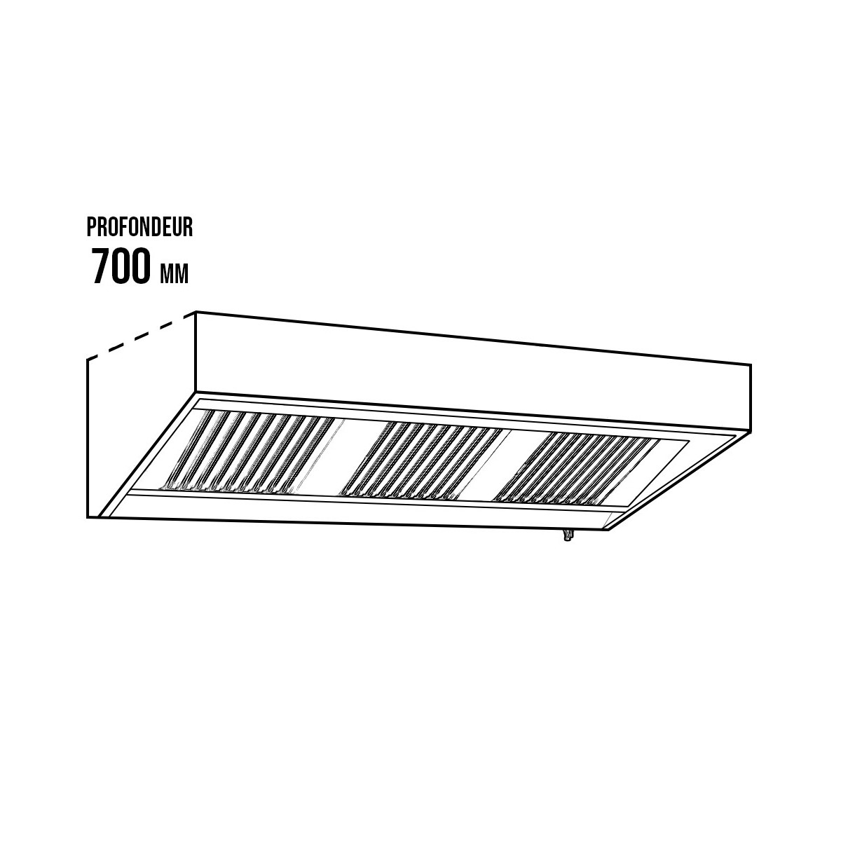 Hotte murale 3000 x 700 x 540 mm avec moteur, variateur, éclairage, filtre et robinet de vidange / GOLDINOX