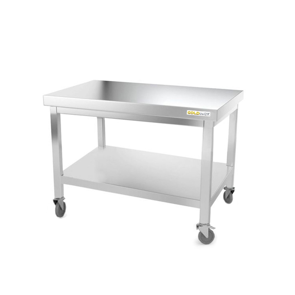 Table inox soubassement 1200 x 600 mm sur roulettes / GOLDINOX